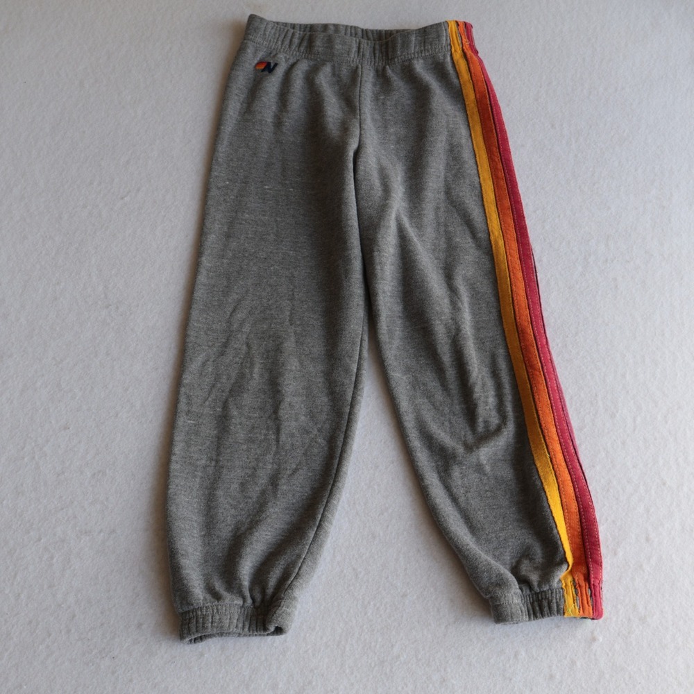 Aviator Nation Girls Multi Striped Cuff Ankle Sweatpants Gray Size 8